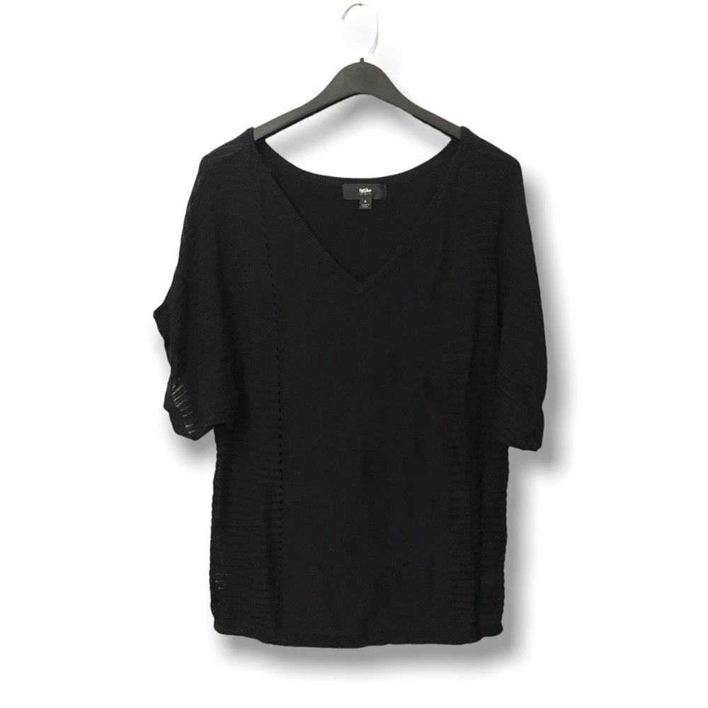 Black Short Sleeve V-Neck Sweater with Sheer Striped Sides by Mossimo